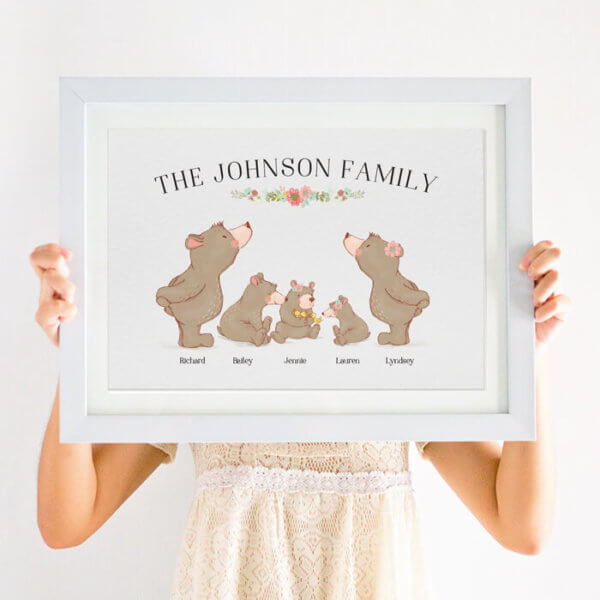 Personalised Bear Family Print with Watercolour Illustrations