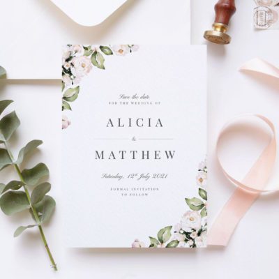 Foliage and Blush Save The Date Invitations & Envelopes