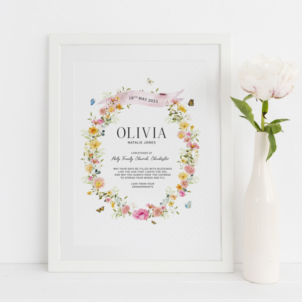 Floral Christening Gift From The Grandparents Personalised Print