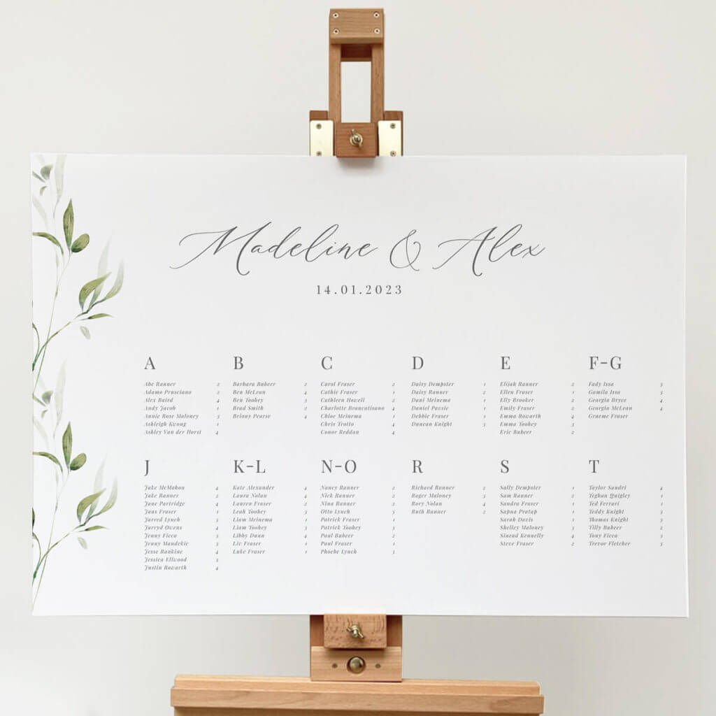 Wedding Table Plan Alphabetical Order