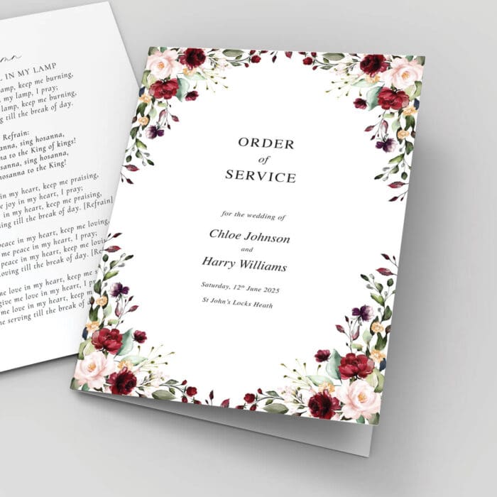 Burgundy & Blush Order of Service Booklets