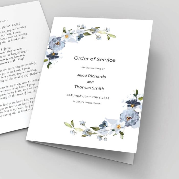 dusty blue order of service booklet