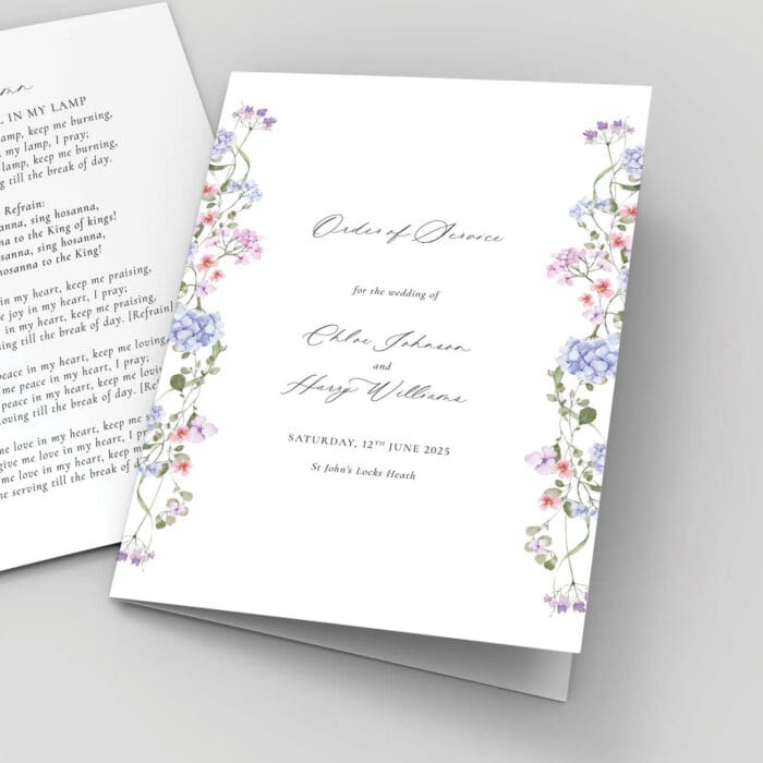 Hydrangea order of service booklets