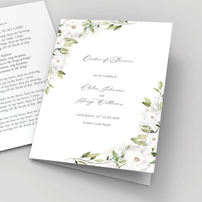 White Peony and Gypsophila Order of Service Booklets