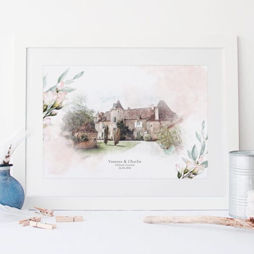 Our Blush and Sage Wedding Venue Portrait Print would make a unique wedding gift or treasured anniversary gift.