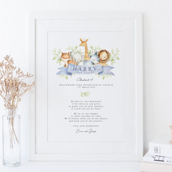 ANIMAL CHRISTENING PRINT FOR GODSON