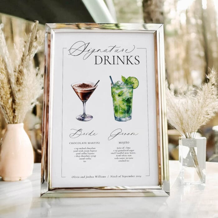 Wedding Signature Drinks Menu Sign