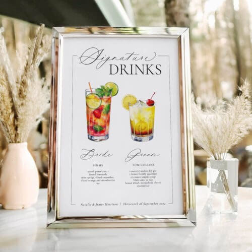 Wedding Signature Drinks Menu Sign