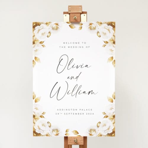 If you're looking for an elegant way to add a personal touch to your wedding, our White and Gold Wedding Welcome Signs are the perfect choice.