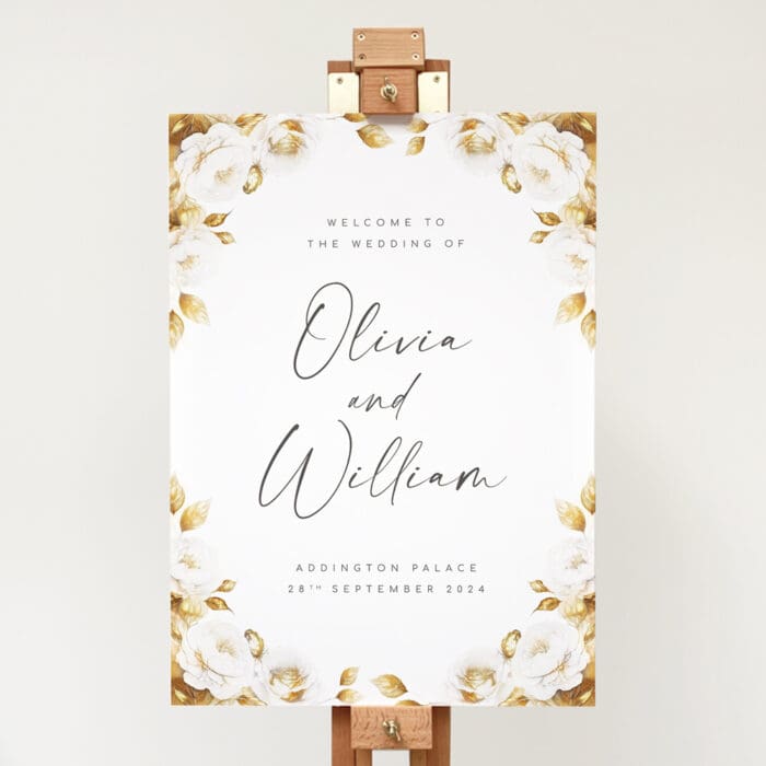 If you're looking for an elegant way to add a personal touch to your wedding, our White and Gold Wedding Welcome Signs are the perfect choice.