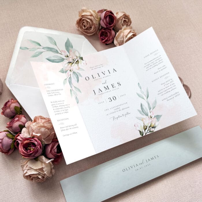 Blush and Sage Gatefold Wedding Invitations