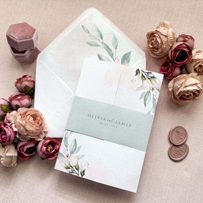 Blush and Sage Gatefold Wedding Invitations