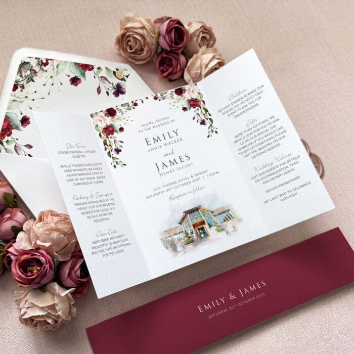 Burgundy and Blush Gatefold Wedding Invitations