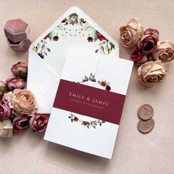 Burgundy and Blush Gatefold Wedding Invitations