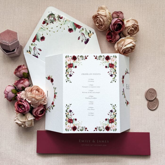 Burgundy and Blush Gatefold Wedding Invitations